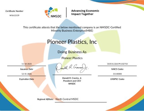 NMSDC Certificate Pioneer Plastics